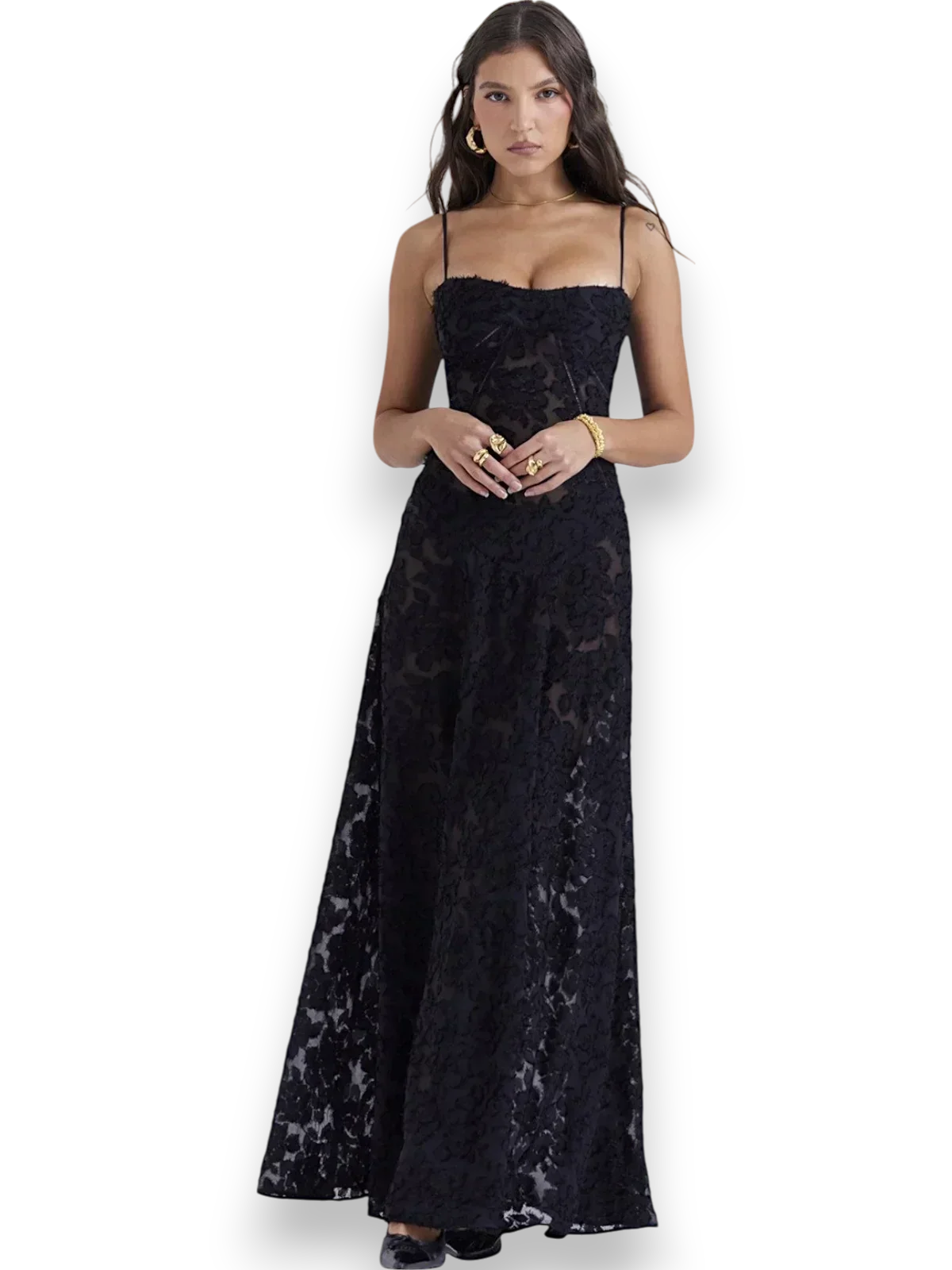 Robe longue femme avec broderie florale et bretelles fines | Coupe féminine + Style élégant + Facile à accessoiriser – ROBEMODE
