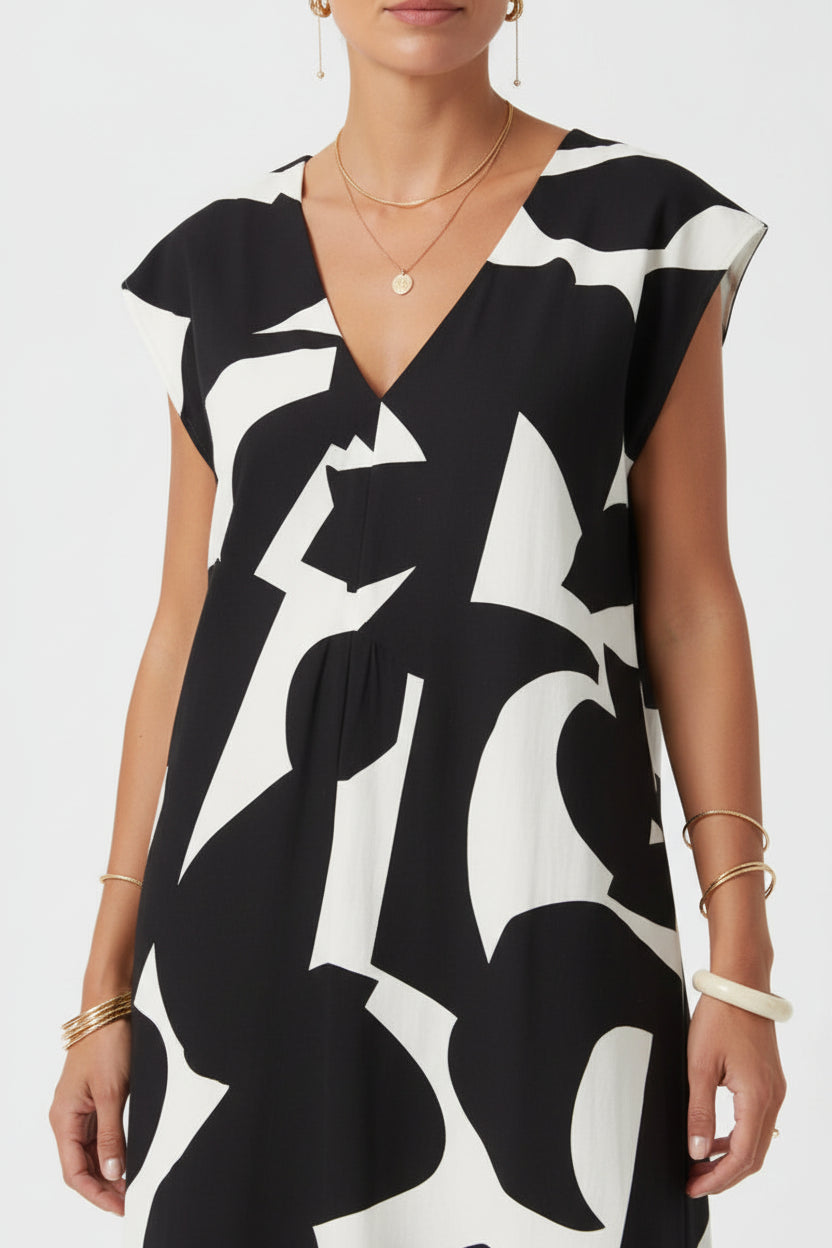 Robe longue femme avec col V et motifs fluides | Coupe féminine + Style élégant + Facile à accessoiriser – ROBEMODE
