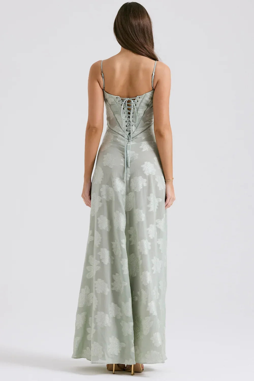 Robe longue femme avec dentelle florale et bretelles fines | ROBEMODE