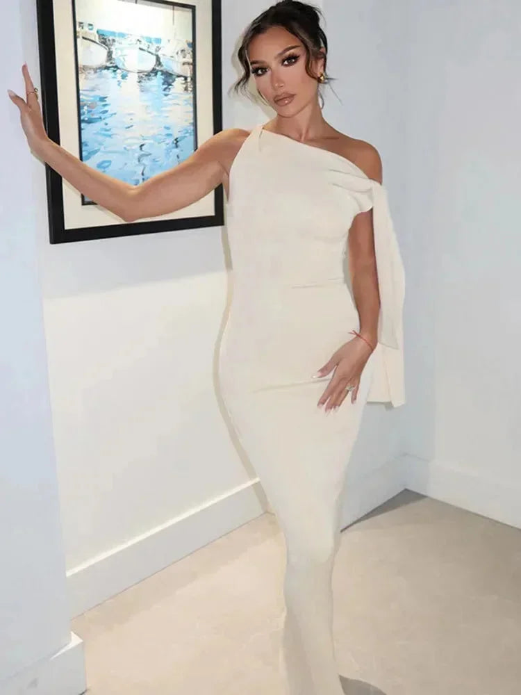 Robe Longue Nœud Décoratif Sans Manches Blanc & Noir | ROBEMODE