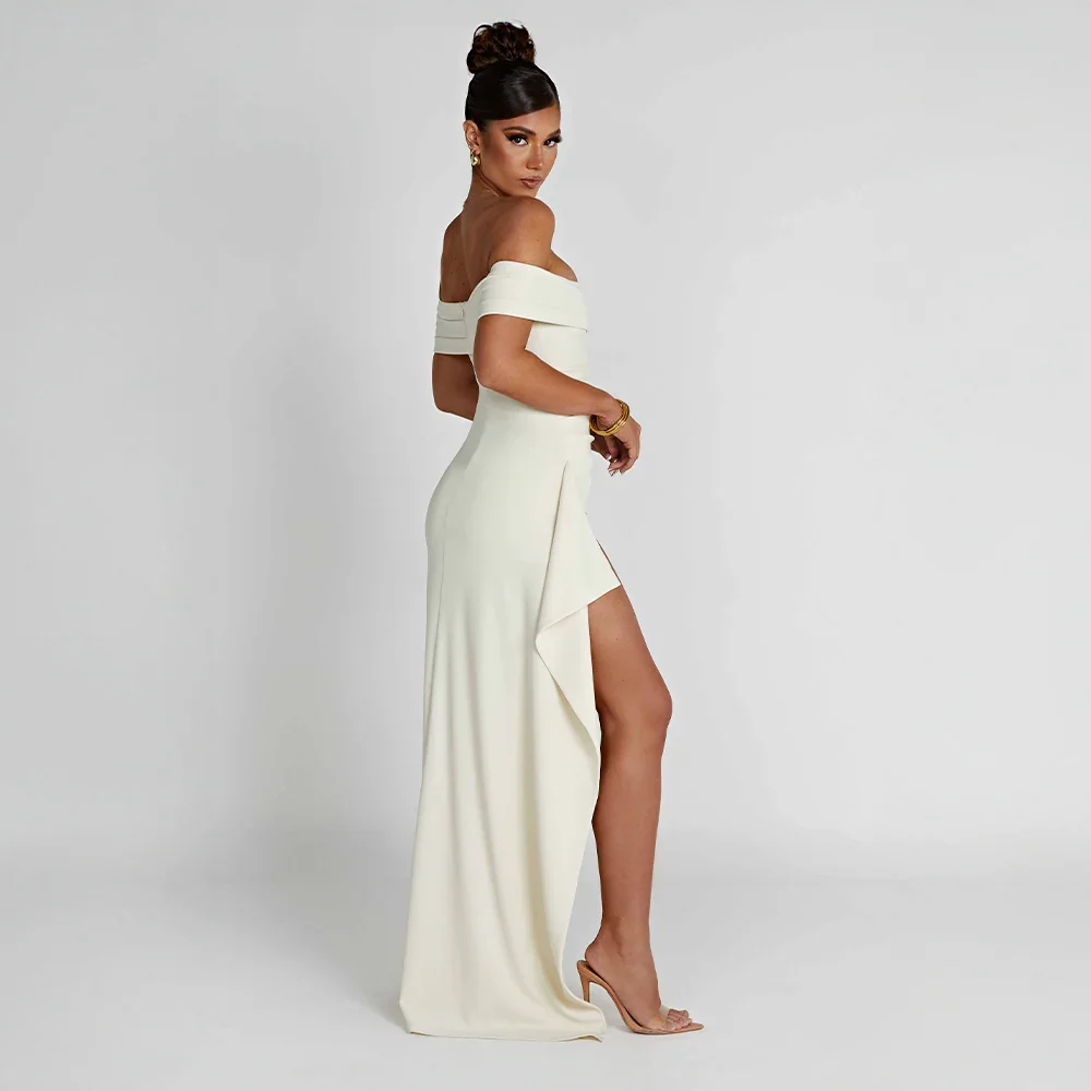 Robe Longue Femme Épaules Dénudées avec Fente | Élégante Soirée Fluide | ROBEMODE