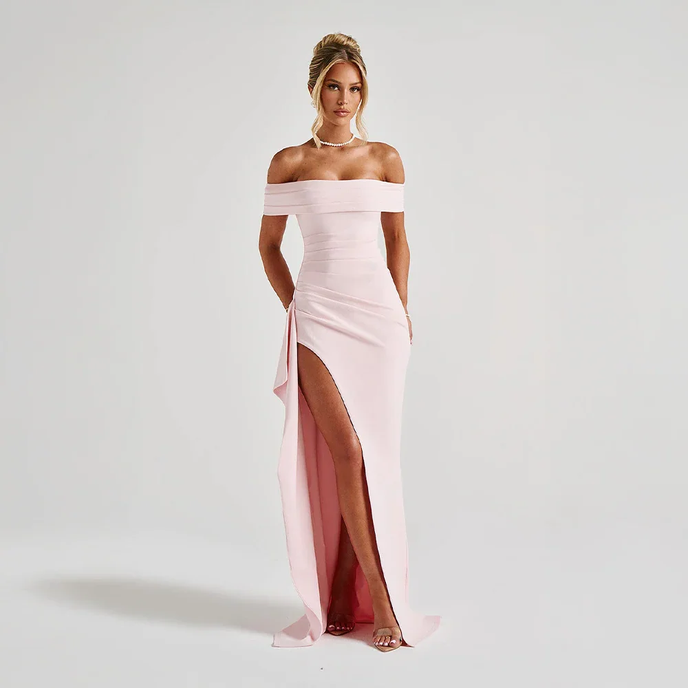 Robe Longue Femme Épaules Dénudées avec Fente | Élégante Soirée Fluide | ROBEMODE