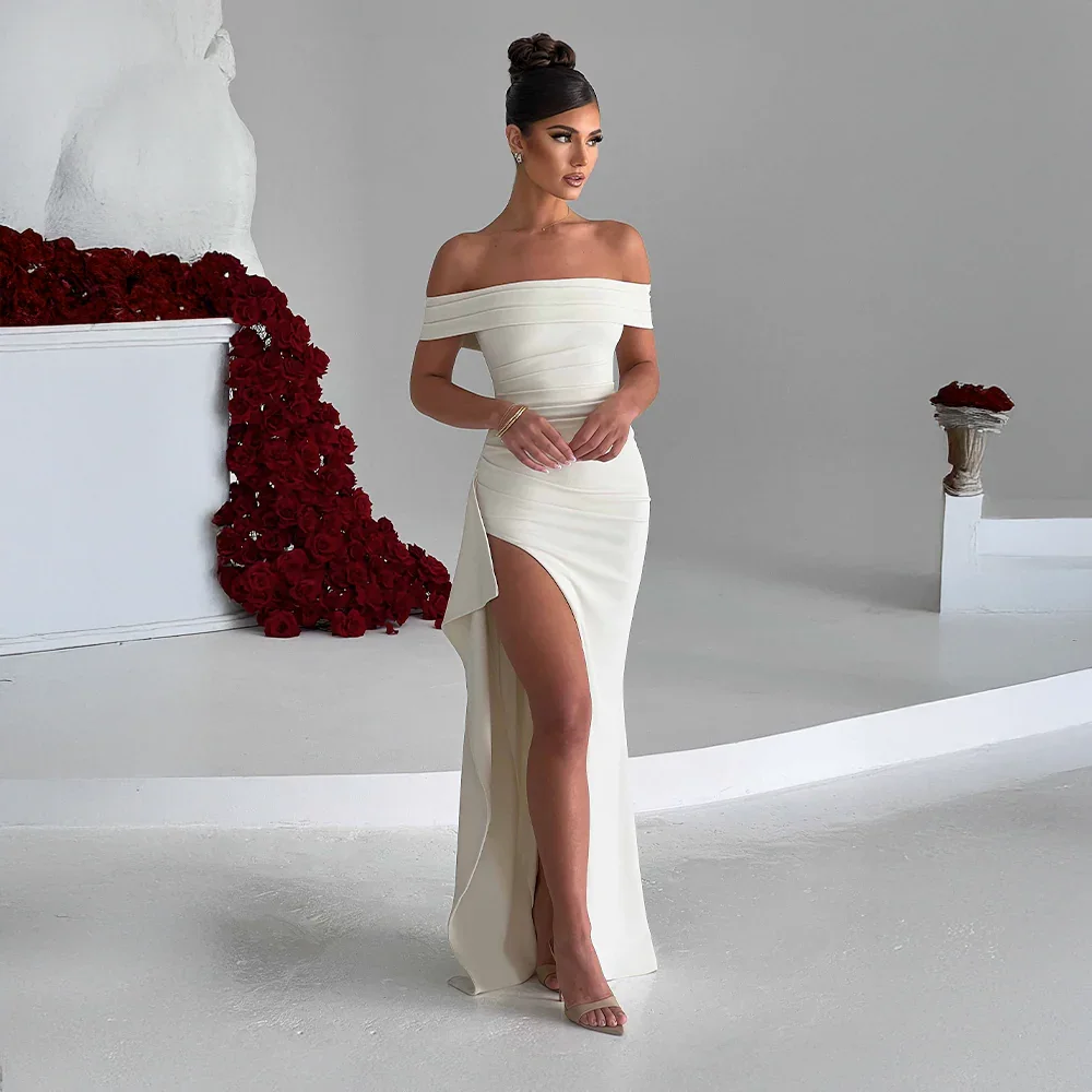 Robe Longue Femme Épaules Dénudées avec Fente | Élégante Soirée Fluide | ROBEMODE