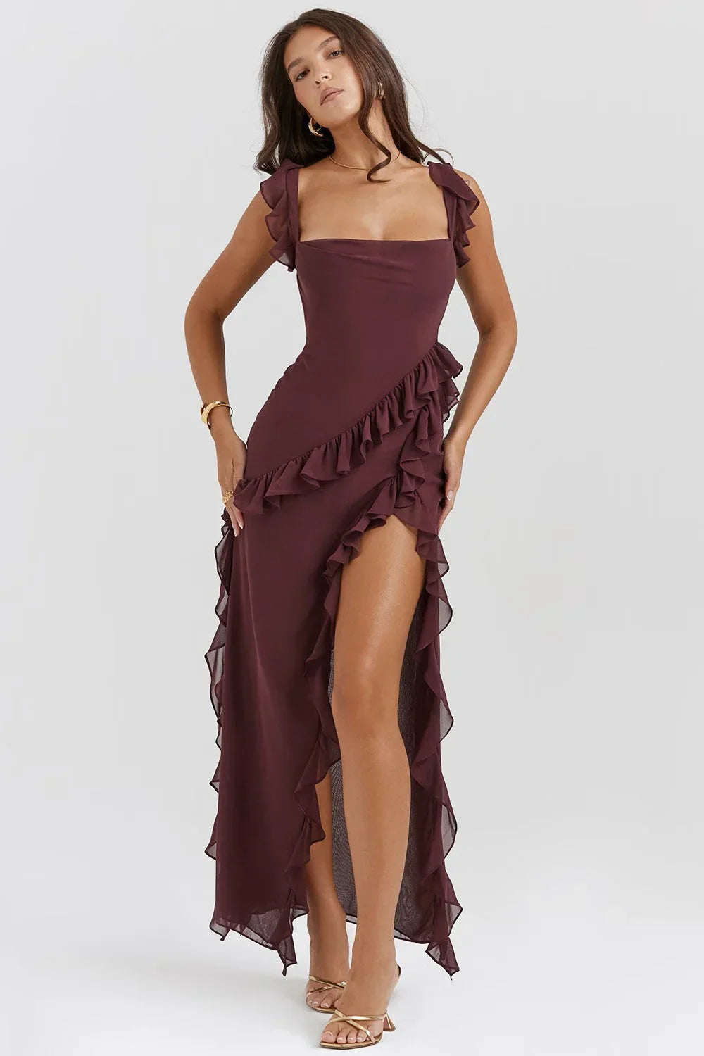 Robe longue femme avec volants et bretelles | Coupe féminine + Style élégant + Facile à accessoiriser – ROBEMODE