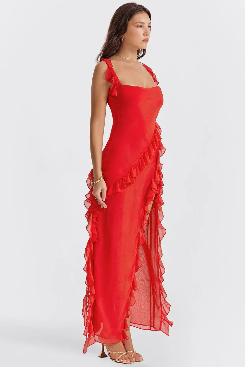 Robe longue femme avec volants et bretelles | Coupe féminine + Style élégant + Facile à accessoiriser – ROBEMODE
