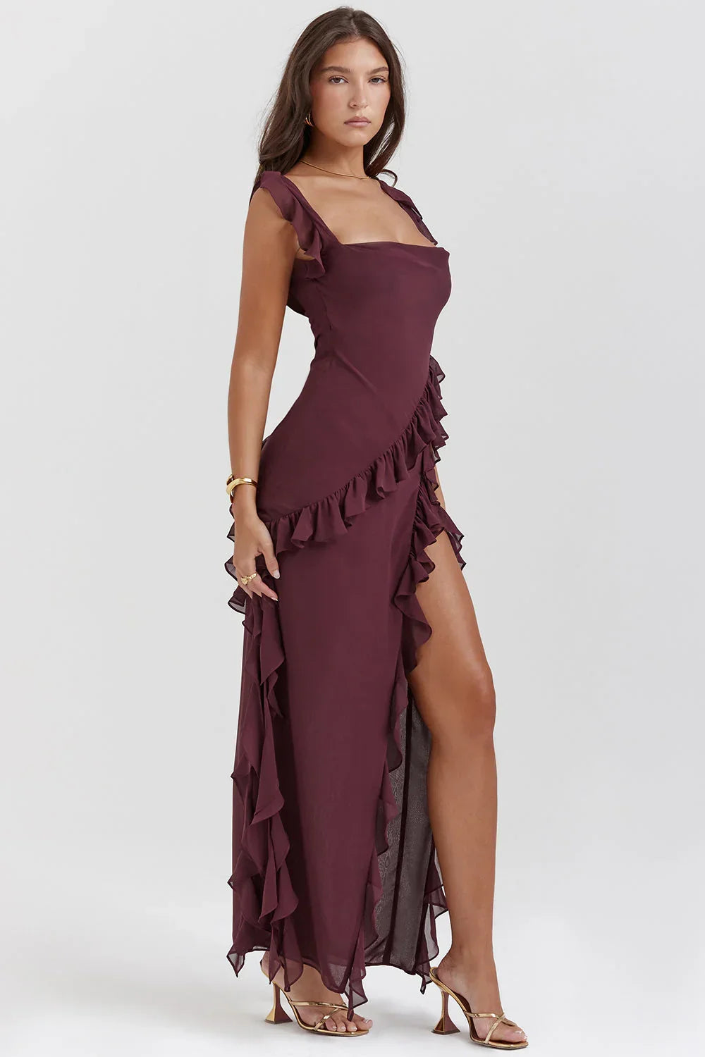 Robe longue femme avec volants et bretelles | Coupe féminine + Style élégant + Facile à accessoiriser – ROBEMODE