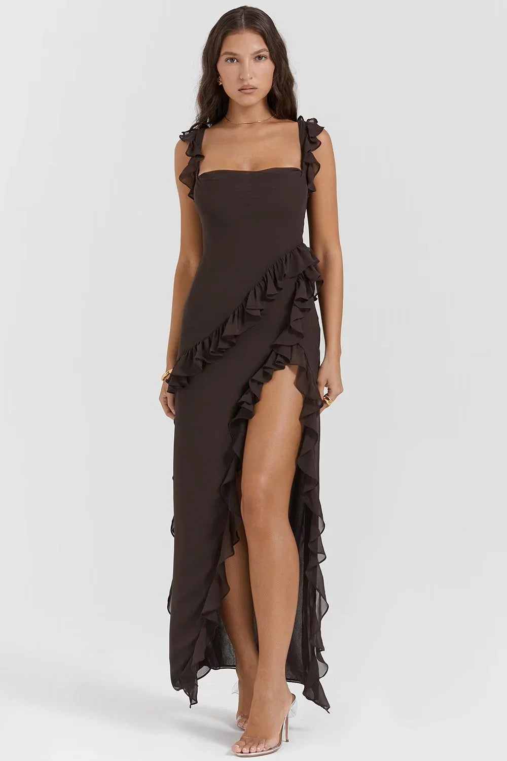 Robe longue femme avec volants et bretelles | Coupe féminine + Style élégant + Facile à accessoiriser – ROBEMODE