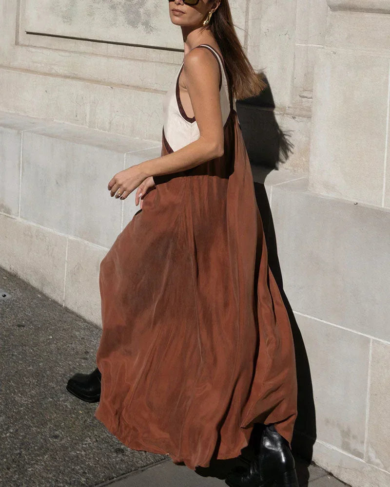 Robe longue femme bicolore à col en V sans manches | Coupe féminine + Style élégant + Facile à accessoiriser – ROBEMODE