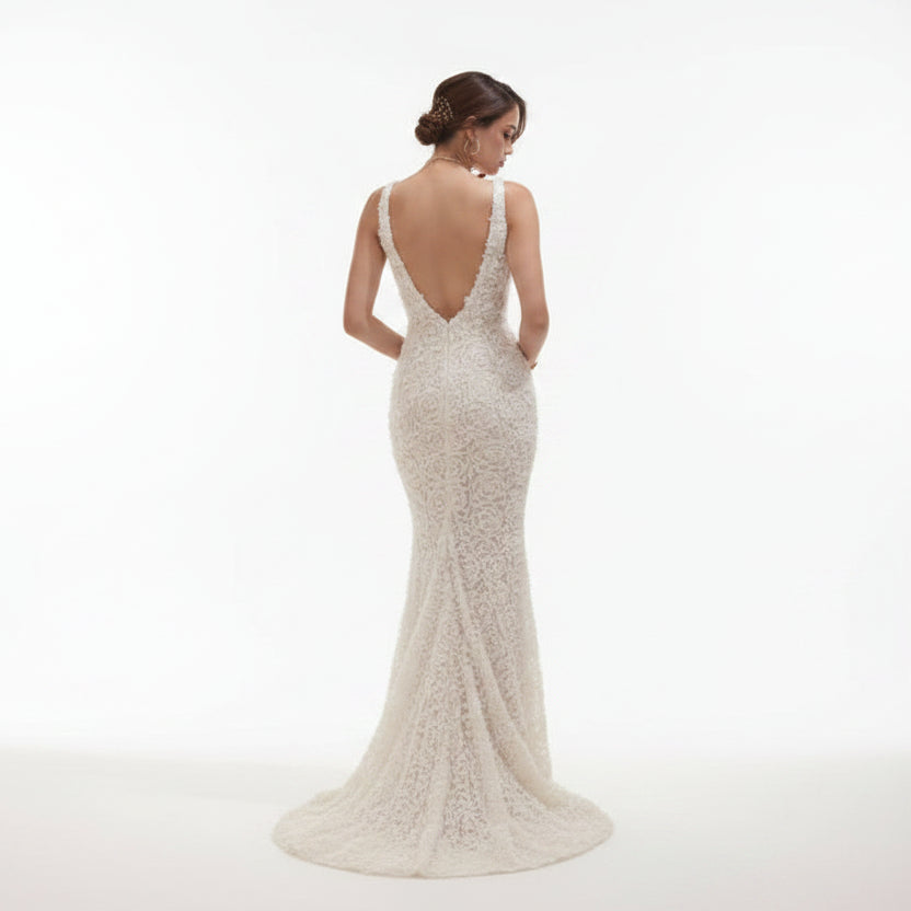 Robe longue femme blanche avec détails floraux | Coupe féminine + Style élégant + Facile à accessoiriser – ROBEMODE