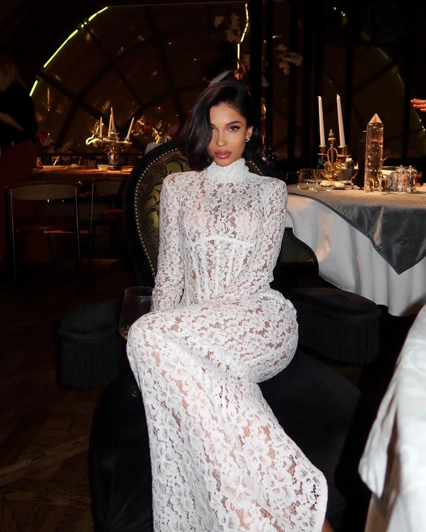 Robe longue femme blanche en dentelle | ROBEMODE