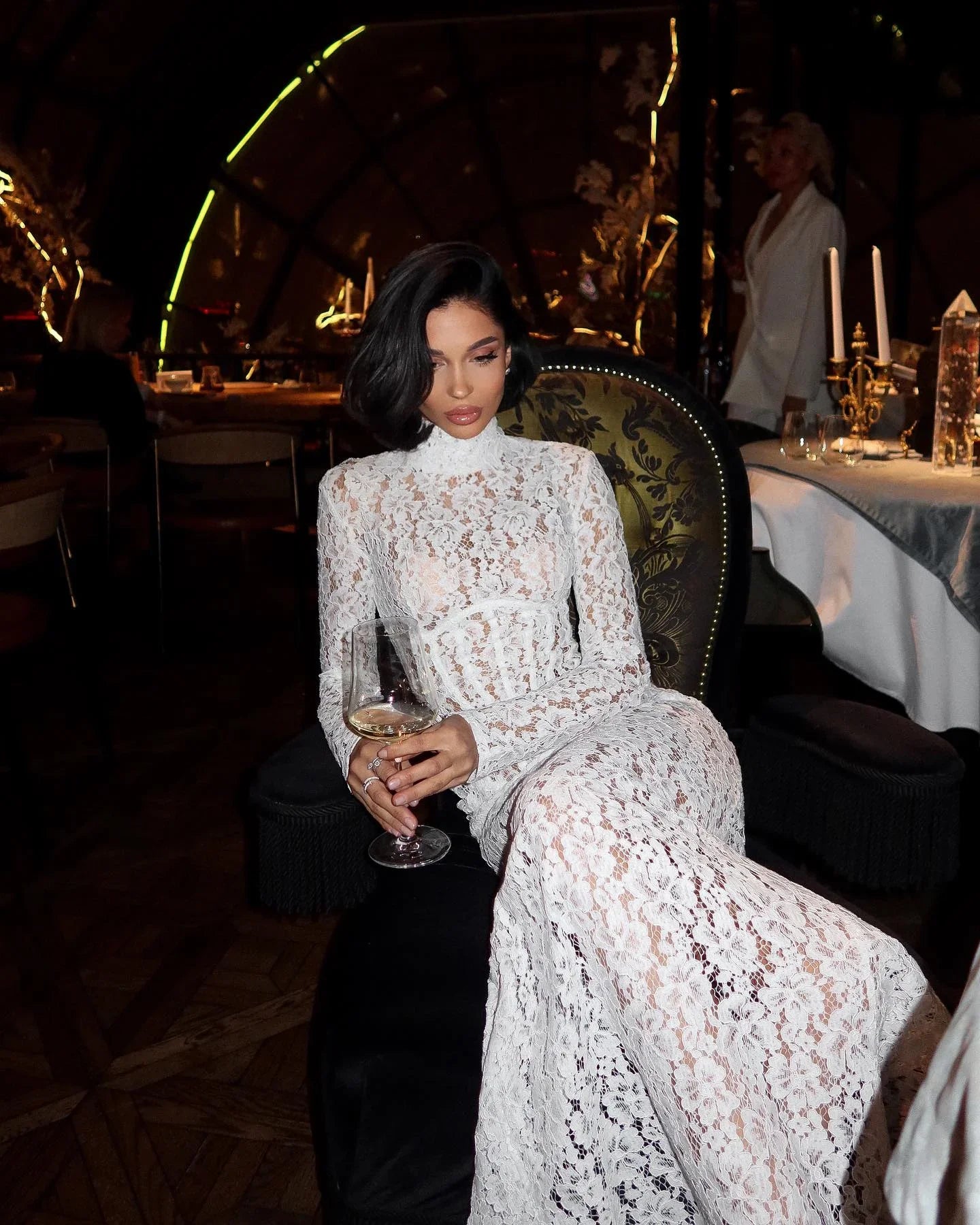 Robe longue femme blanche en dentelle | ROBEMODE