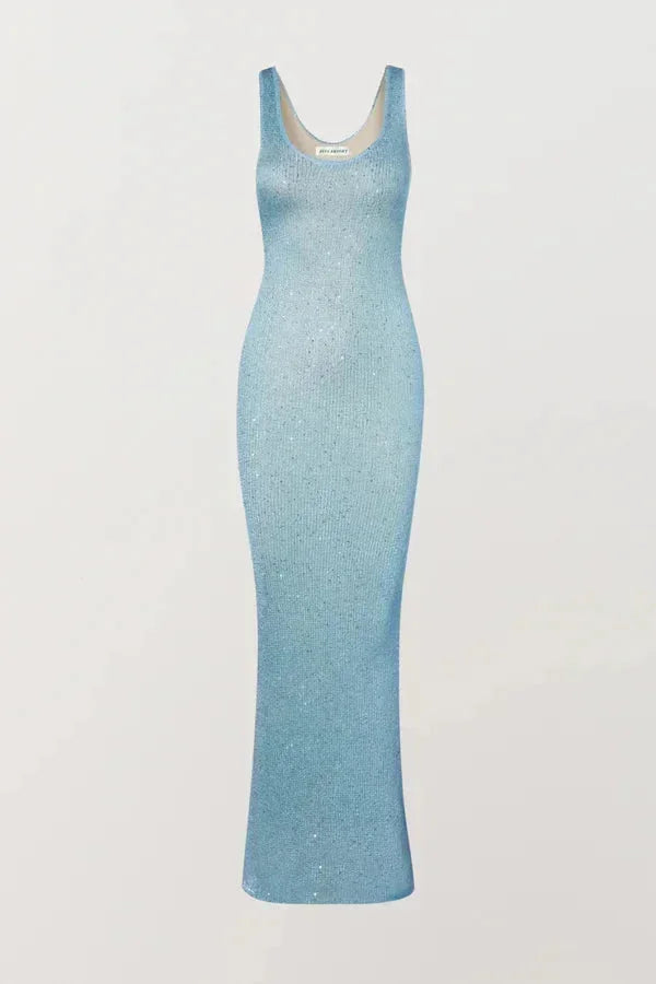 Robe longue femme bleu glacé sans manches ajustée | Coupe féminine + Style élégant + Facile à accessoiriser – ROBEMODE