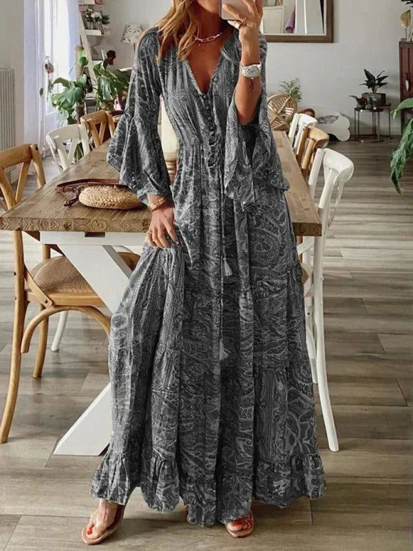 Robe longue femme bohème manches évasées imprimée été | ROBEMODE