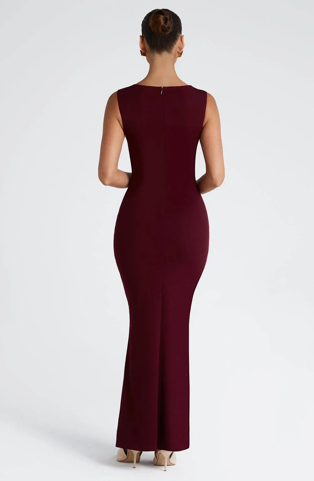 Robe longue femme bordeaux sans manches élégante