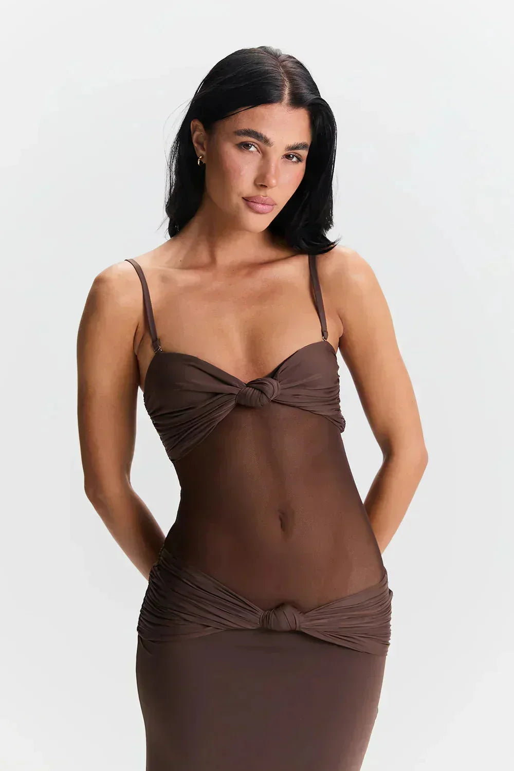 Robe longue bustier avec détail transparent nœud 2 coloris | ROBEMODE