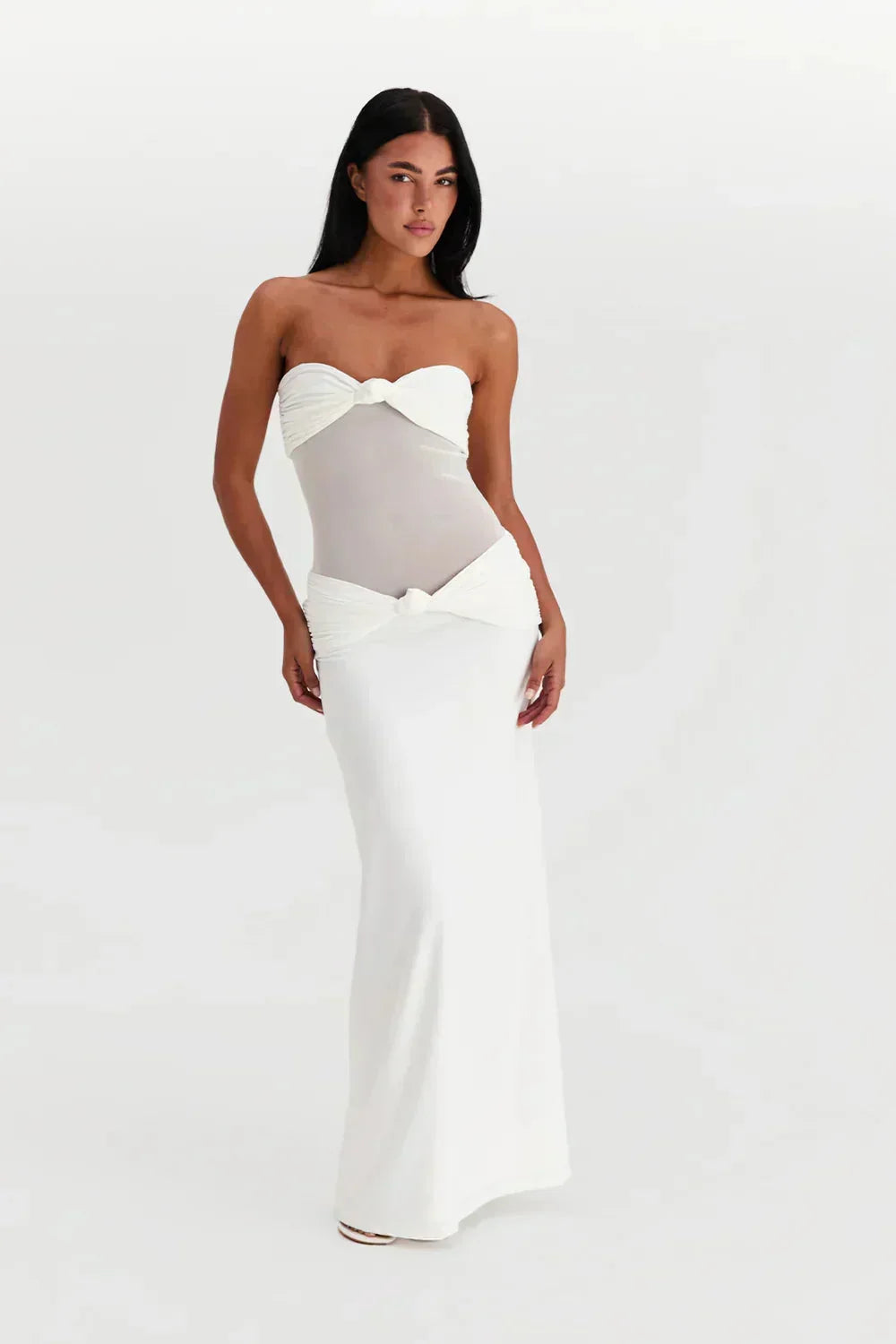 Robe longue bustier avec détail transparent nœud 2 coloris | ROBEMODE