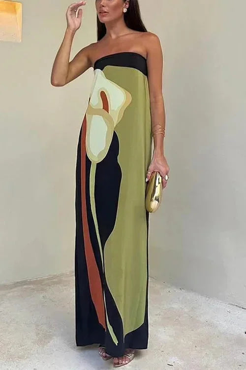 Robe Longue Bustier Motifs Abstraits Fluides 4 Coloris | ROBEMODE