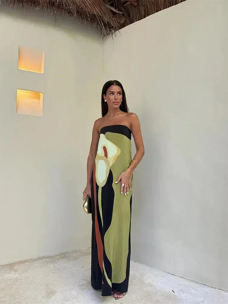 Robe Longue Bustier Motifs Abstraits Fluides 4 Coloris | ROBEMODE