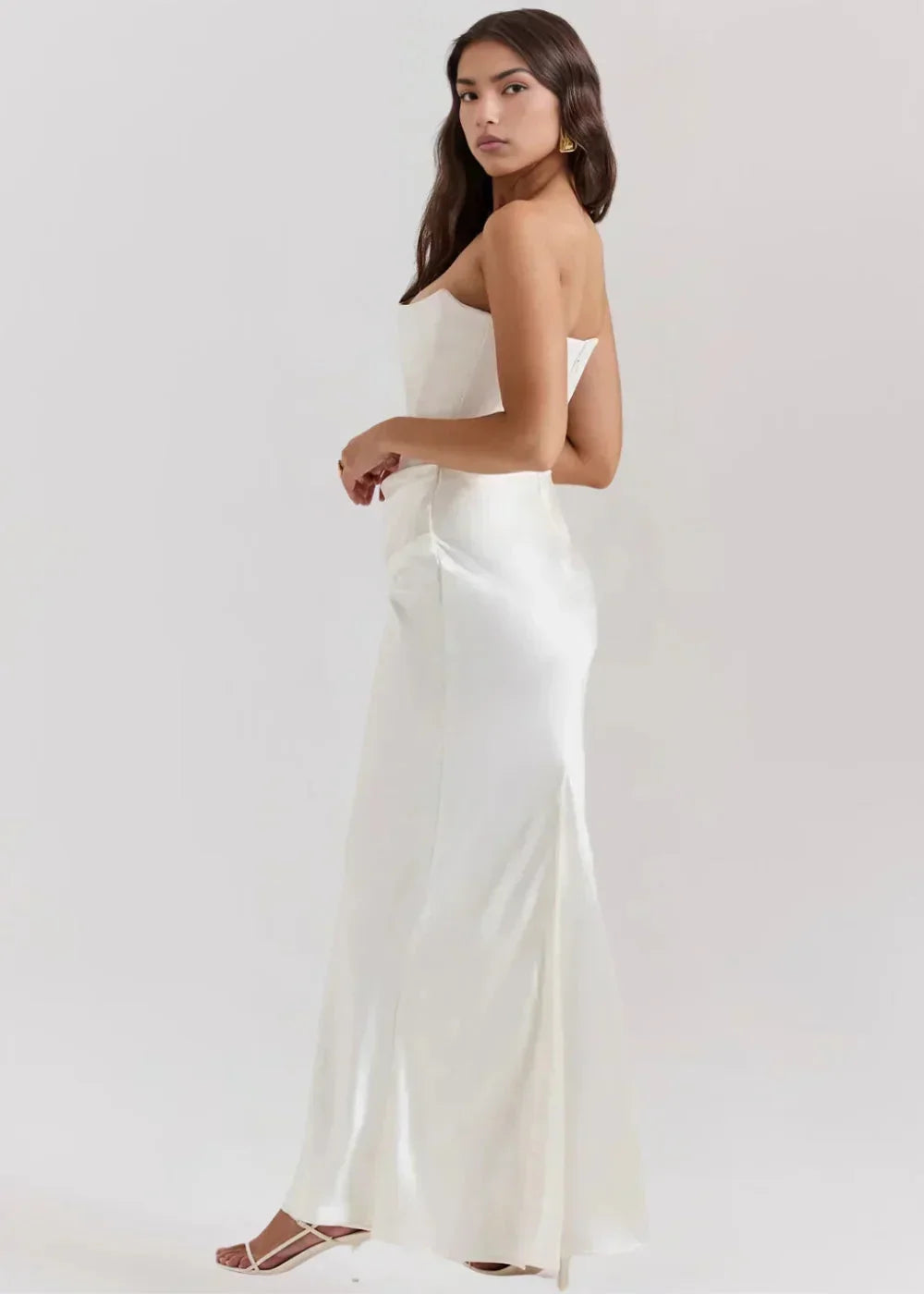 Robe Longue Bustier Froncé Satinée Soirée 5 Coloris | ROBEMODE