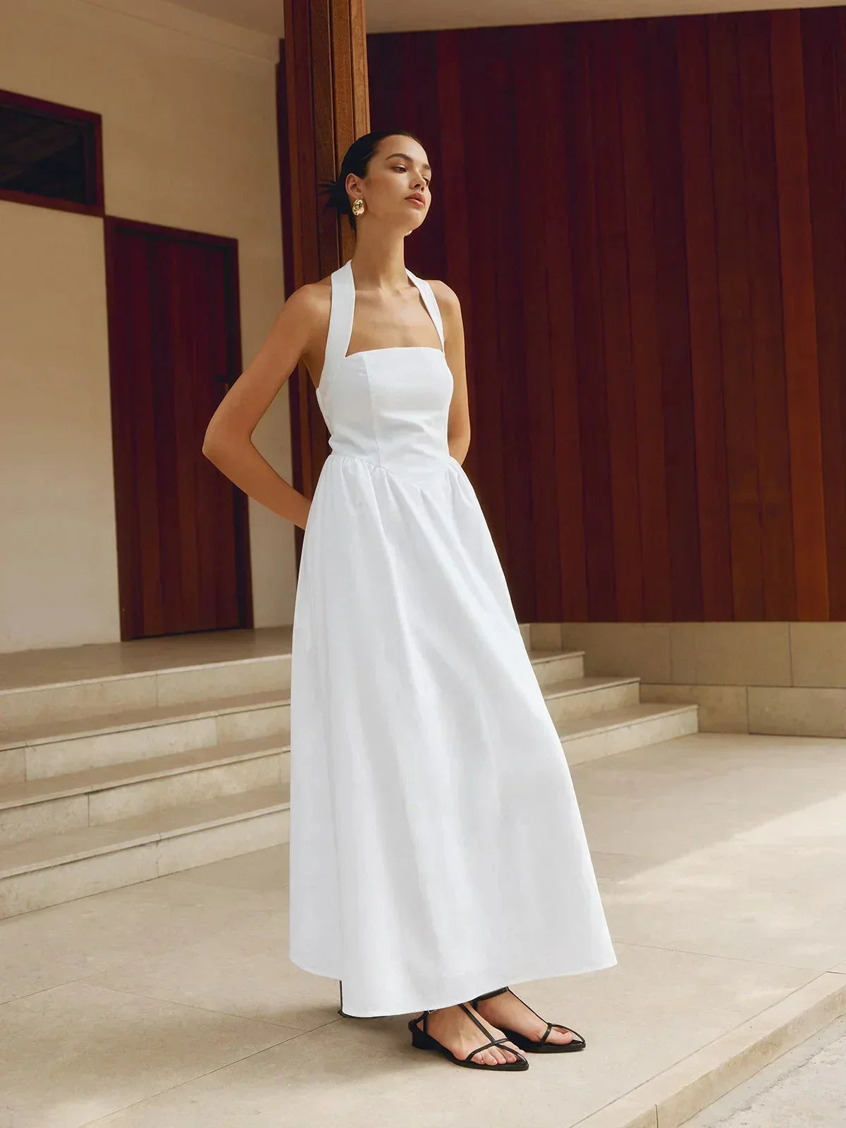 Robe longue col carré avec poches intégrées 3 coloris | ROBEMODE
