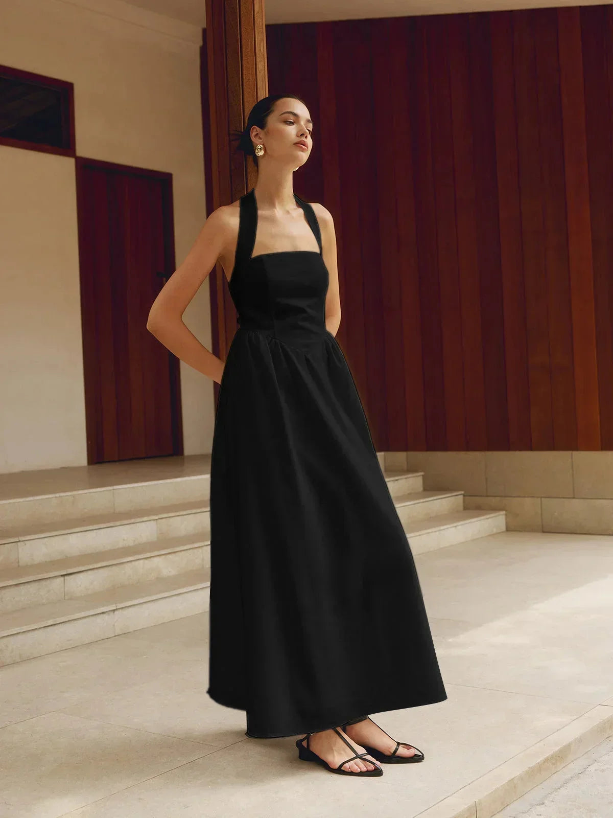 Robe longue col carré avec poches intégrées 3 coloris | ROBEMODE