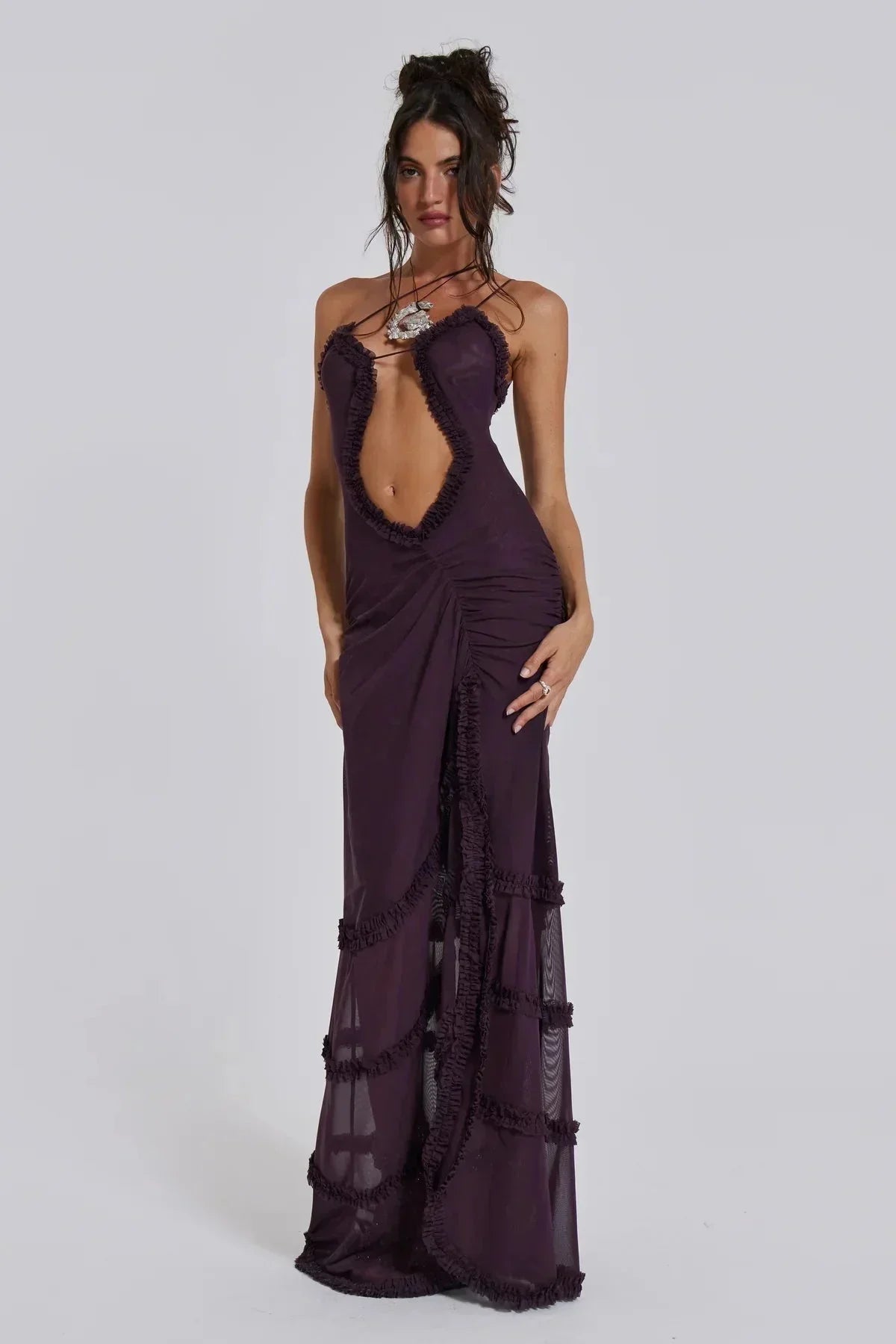 Robe longue femme col en V avec détails drapés | Coupe féminine + Style élégant + Facile à accessoiriser – ROBEMODE