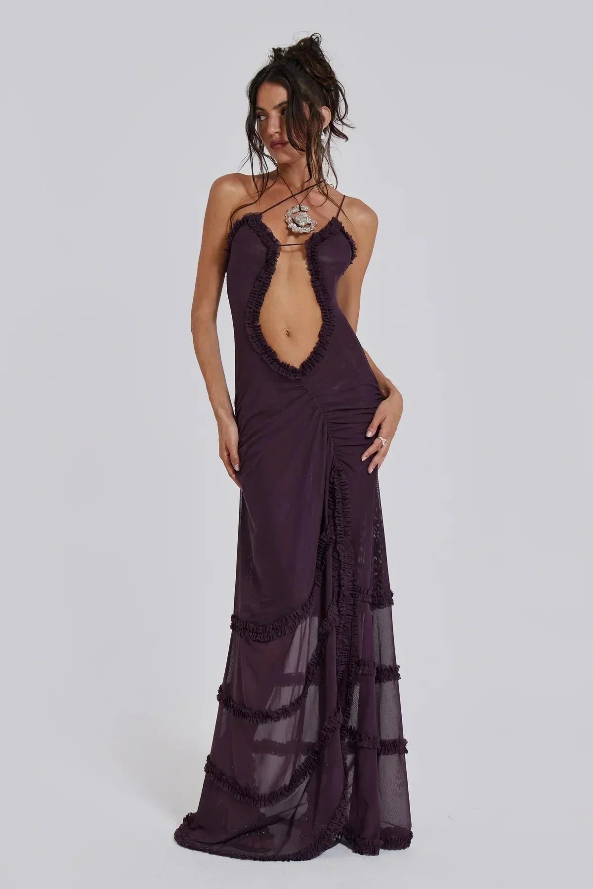 Robe longue femme col en V avec détails drapés | Coupe féminine + Style élégant + Facile à accessoiriser – ROBEMODE