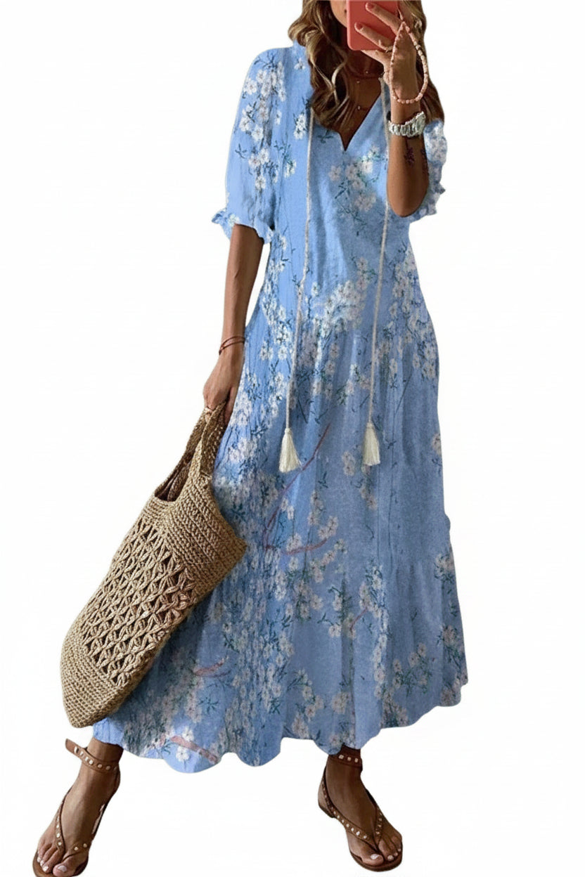 Robe Longue Col V Motifs Floraux 7 Coloris | ROBEMODE