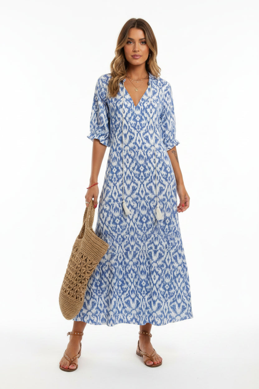 Robe Longue Col V Motifs Floraux 7 Coloris | ROBEMODE