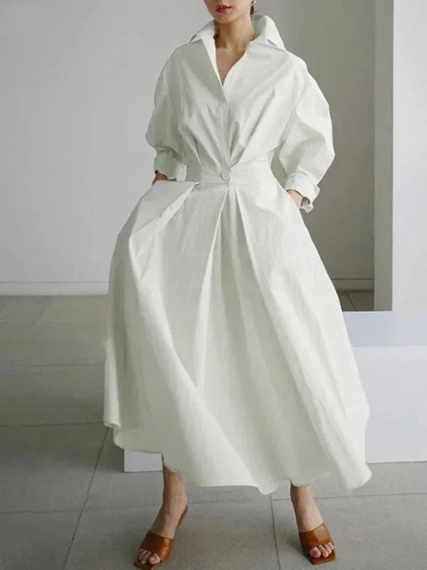 Robe longue femme à col fluide manches avec poches | Coupe féminine + Style élégant + Facile à accessoiriser – ROBEMODE