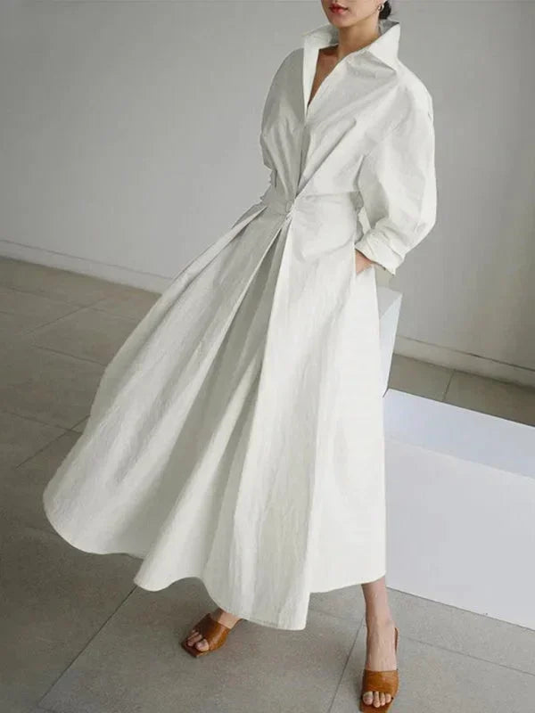 Robe longue femme à col fluide manches avec poches | Coupe féminine + Style élégant + Facile à accessoiriser – ROBEMODE