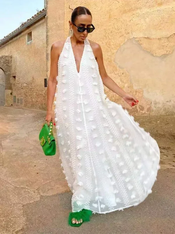 Robe Longue Col Halter Détails Floraux Femme 5 Coloris | ROBEMODE