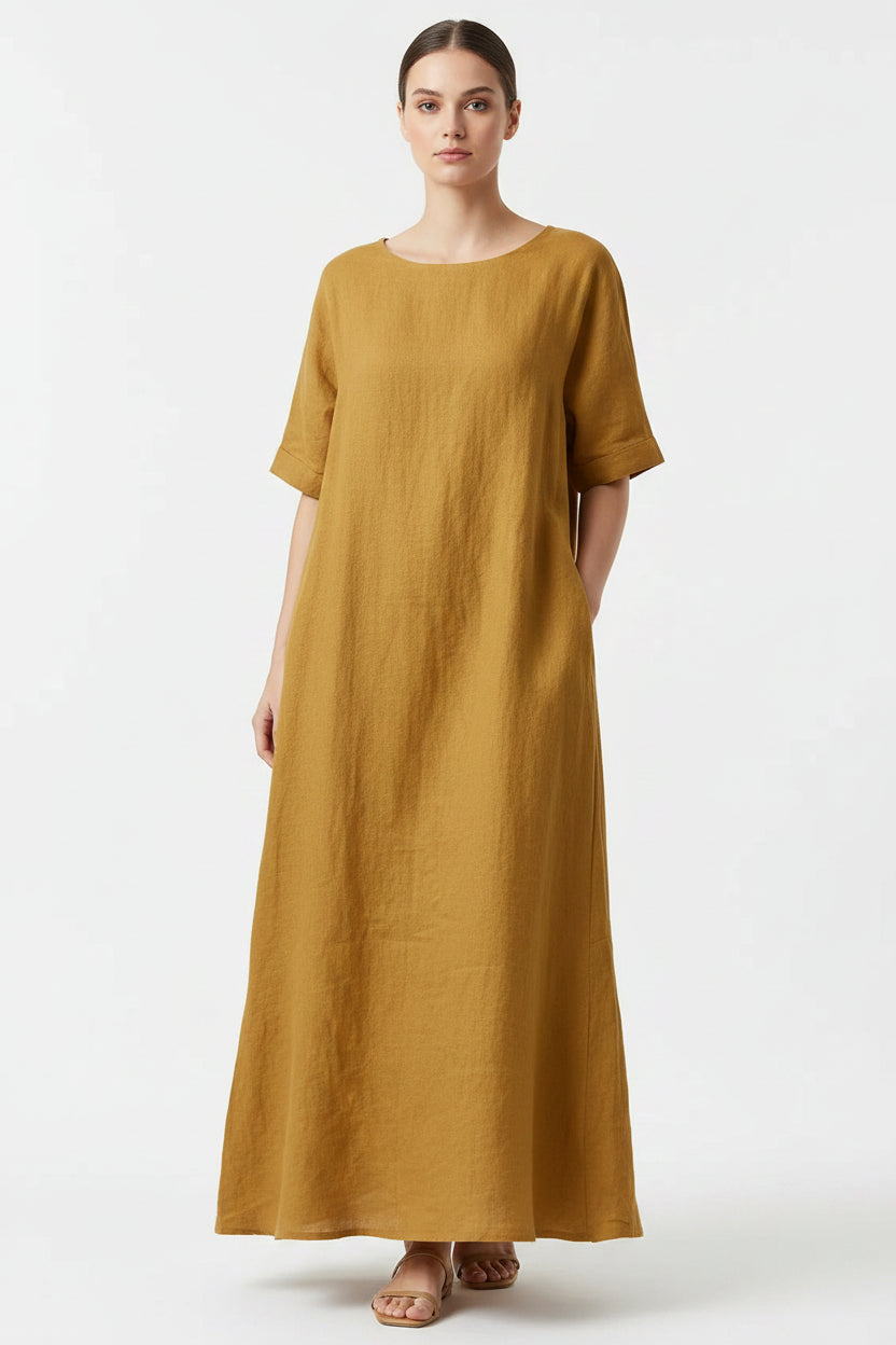 Robe Longue Femme Col Rond Ceinture Ajustable 3 Coloris | ROBEMODE