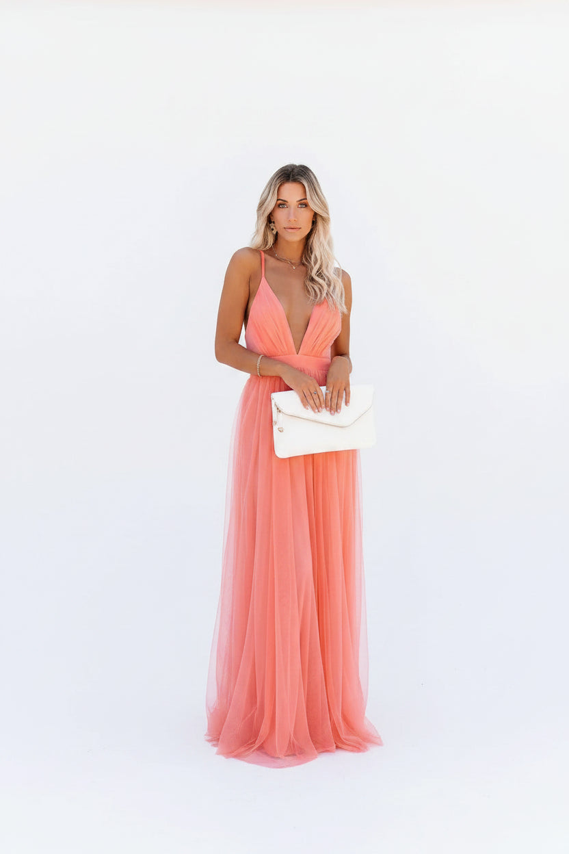 Robe longue femme dos nu orange bretelles fines | Coupe féminine + Style élégant + Facile à accessoiriser – ROBEMODE