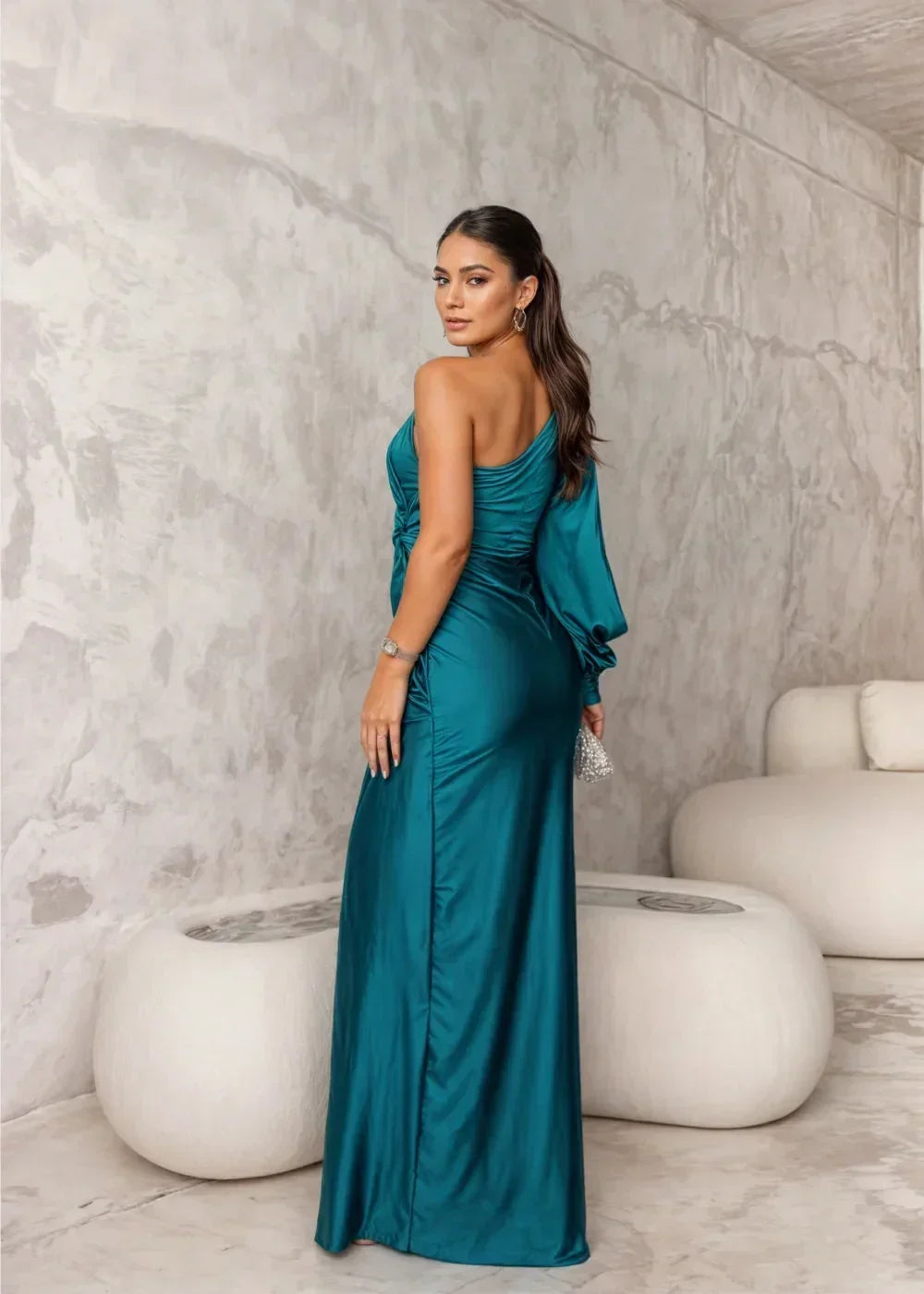 Robe Longue Drapée Une Épaule Fente 7 Coloris | ROBEMODE