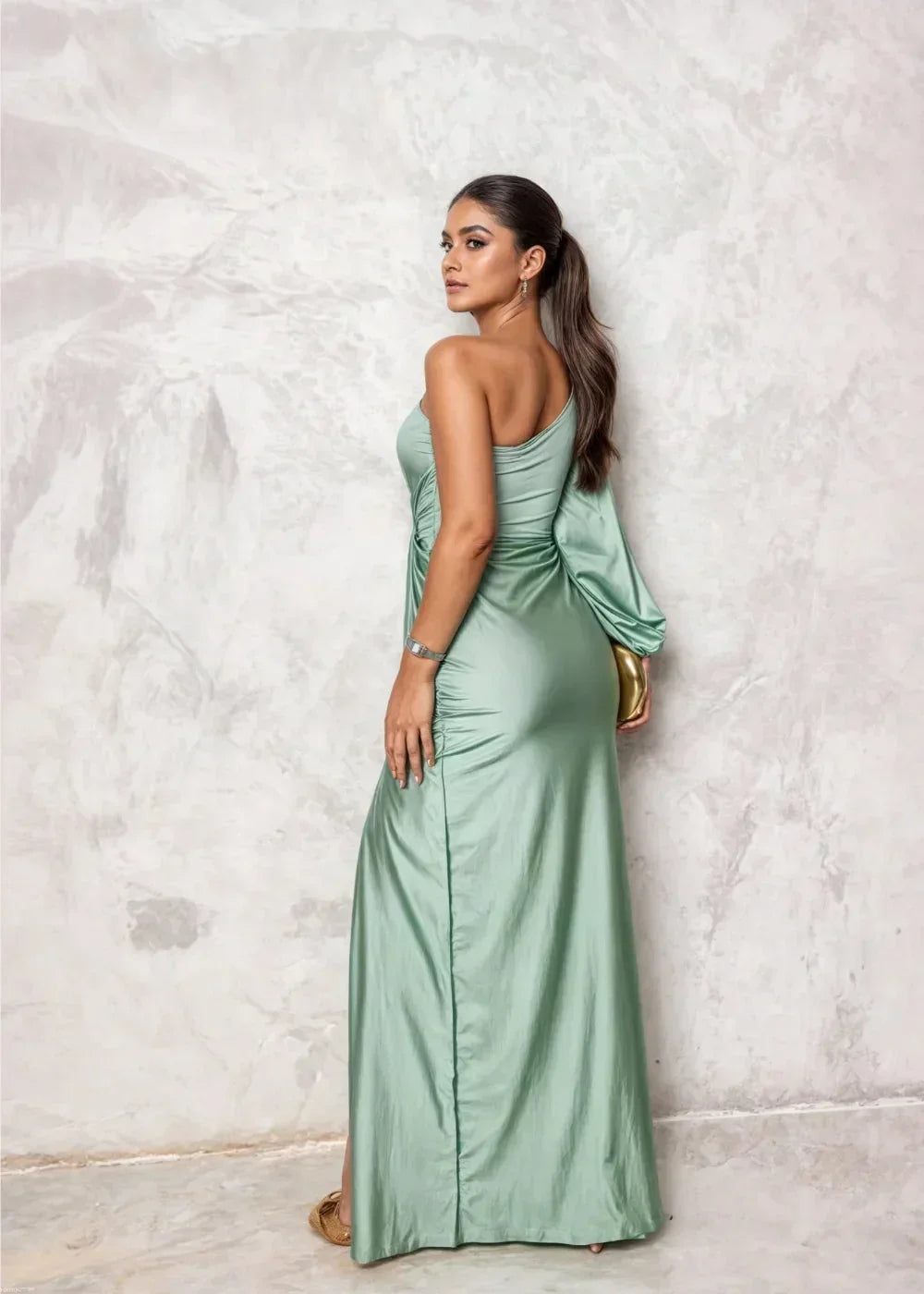 Robe Longue Drapée Une Épaule Fente 7 Coloris | ROBEMODE
