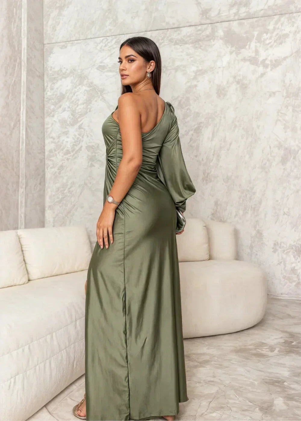 Robe Longue Drapée Une Épaule Fente 7 Coloris | ROBEMODE