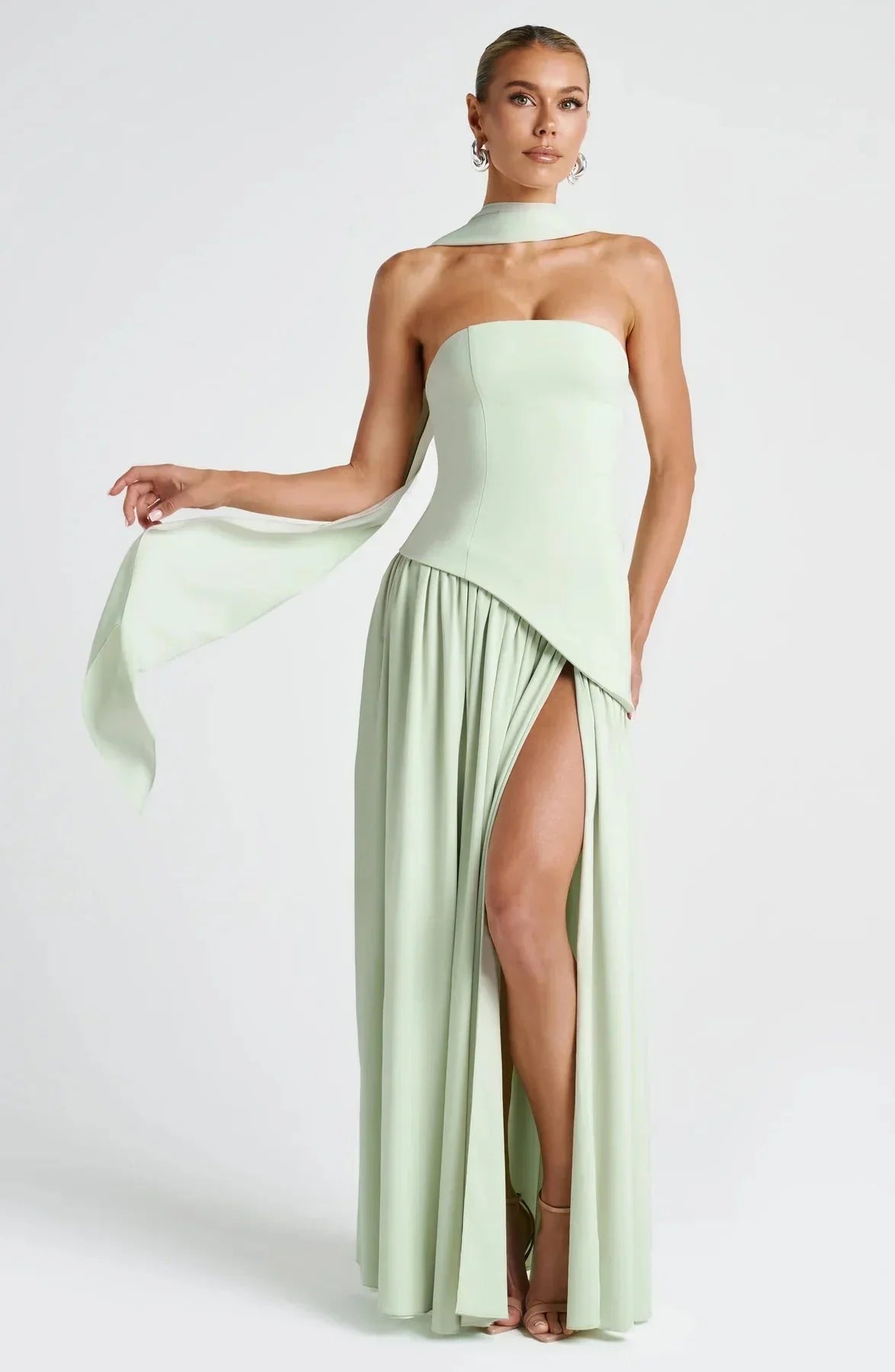 Robe longue femme fendue avec echarpe | ROBEMODE