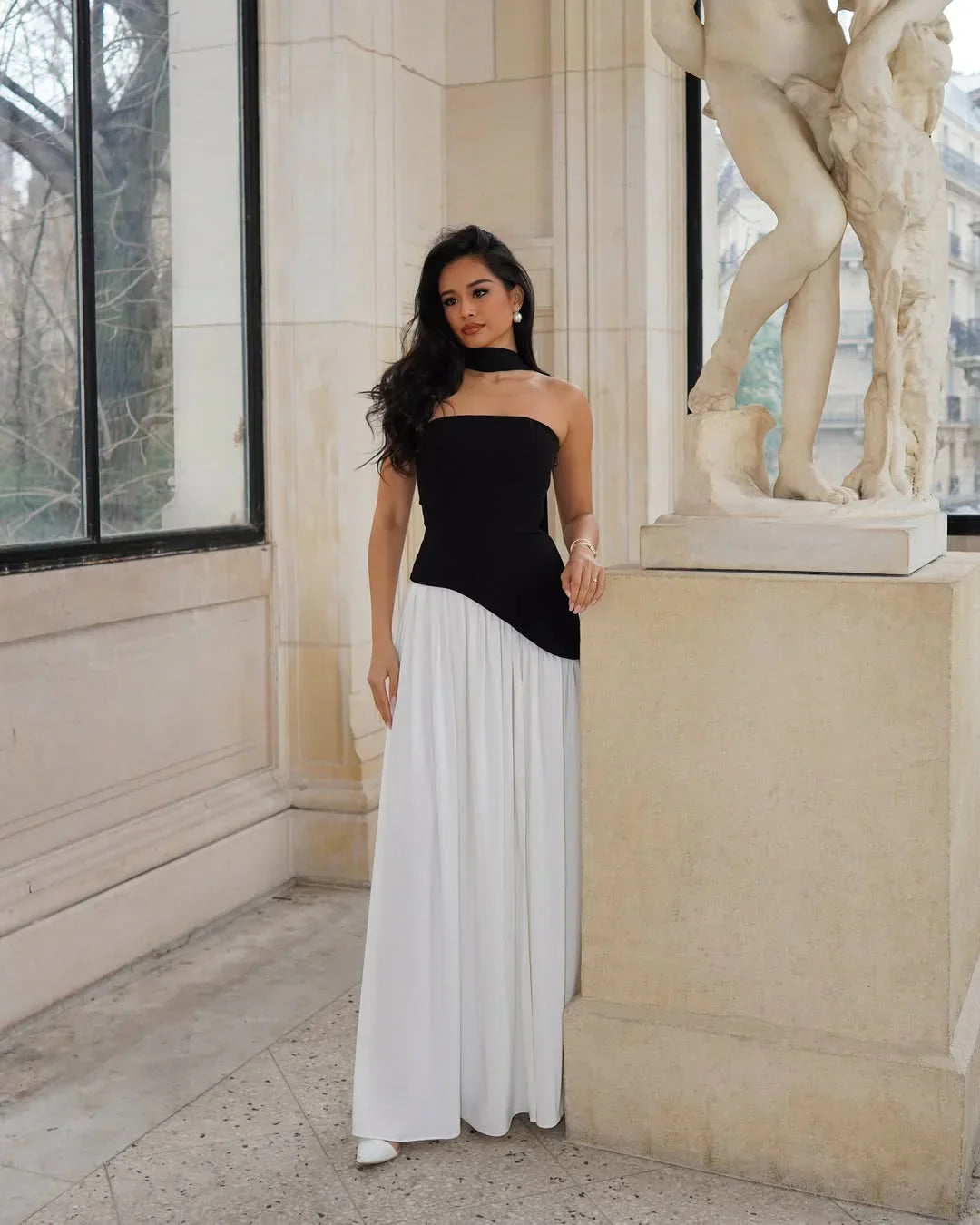 Robe longue femme fendue avec echarpe | ROBEMODE