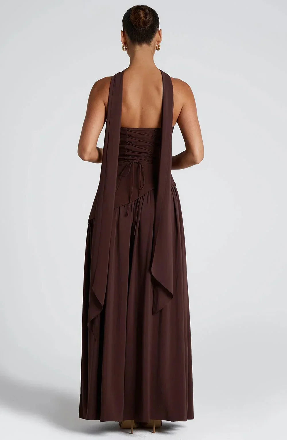 Robe longue femme fendue avec echarpe | ROBEMODE