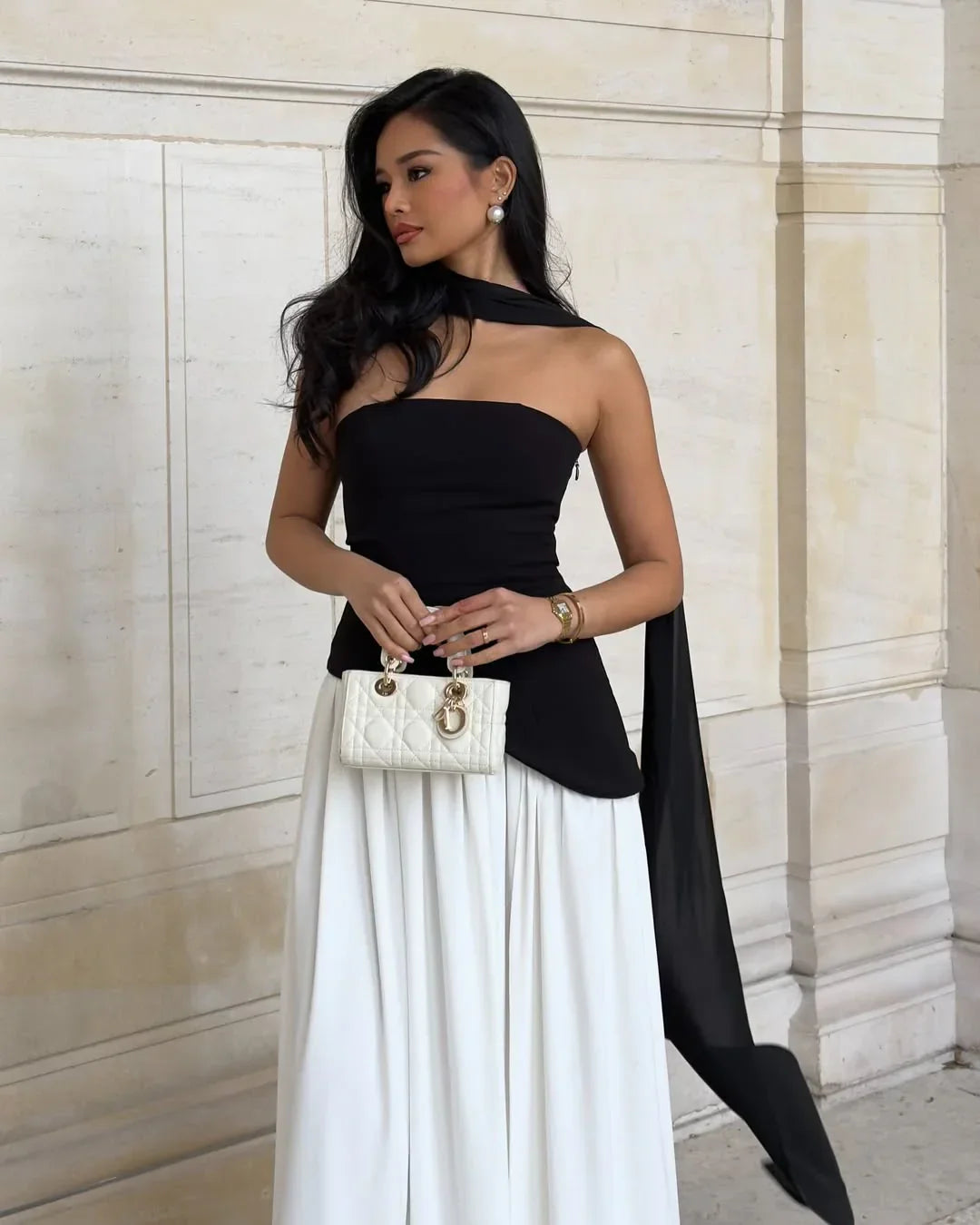 Robe longue femme fendue avec echarpe | ROBEMODE
