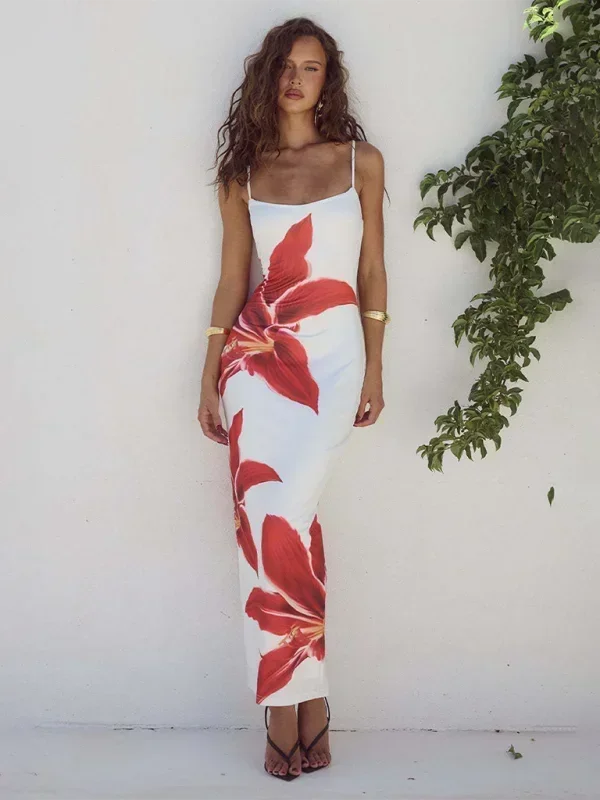 Robe longue femme à fines bretelles imprimé floral | Coupe féminine + Style élégant + Facile à accessoiriser – ROBEMODE