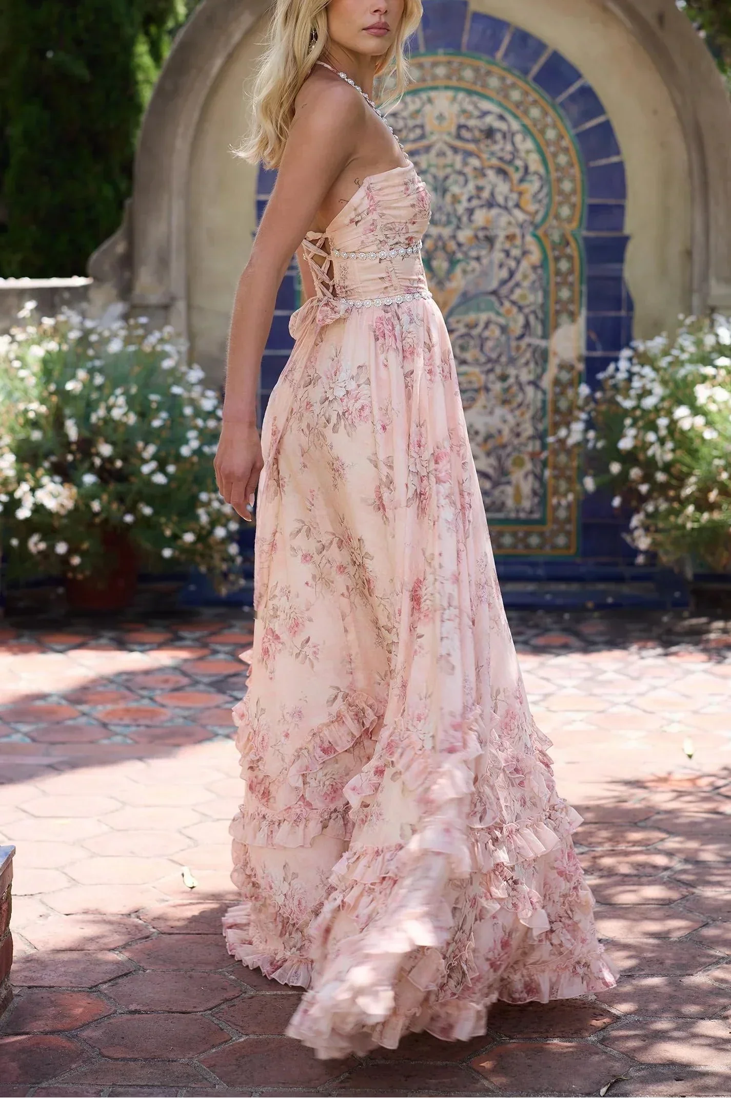 Robe longue fleurie fendue femme | ROBEMODE