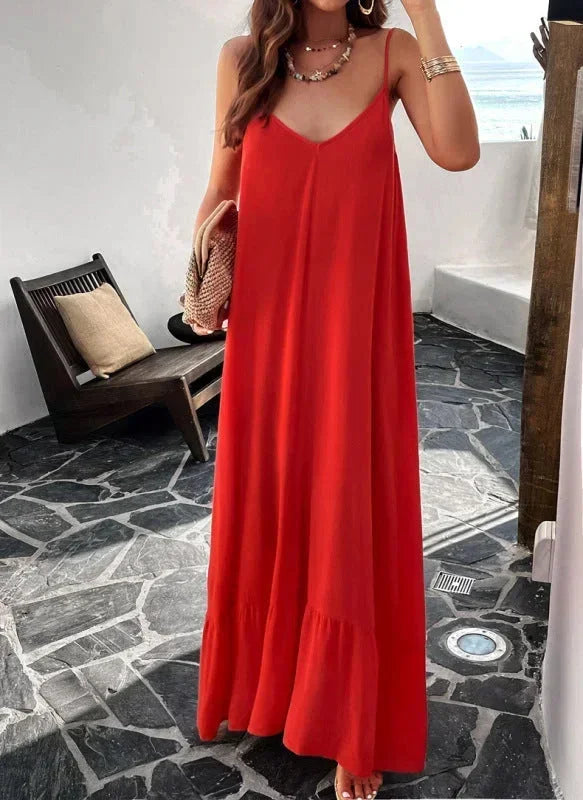 Robe longue femme fluide avec col en V chic | Coupe féminine + Style élégant + Facile à accessoiriser – ROBEMODE