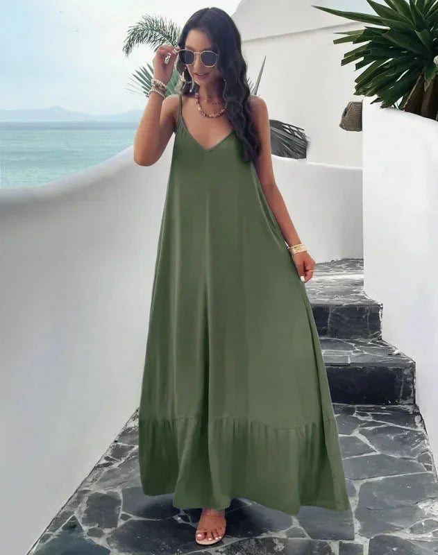 Robe longue femme fluide avec col en V chic | Coupe féminine + Style élégant + Facile à accessoiriser – ROBEMODE