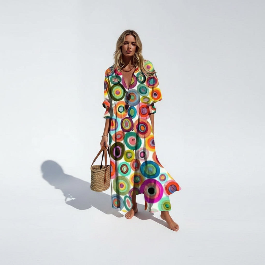 Robe longue femme imprimé floral col V manches mi-longues | Coupe féminine + Style élégant + Facile à accessoiriser – ROBEMODE