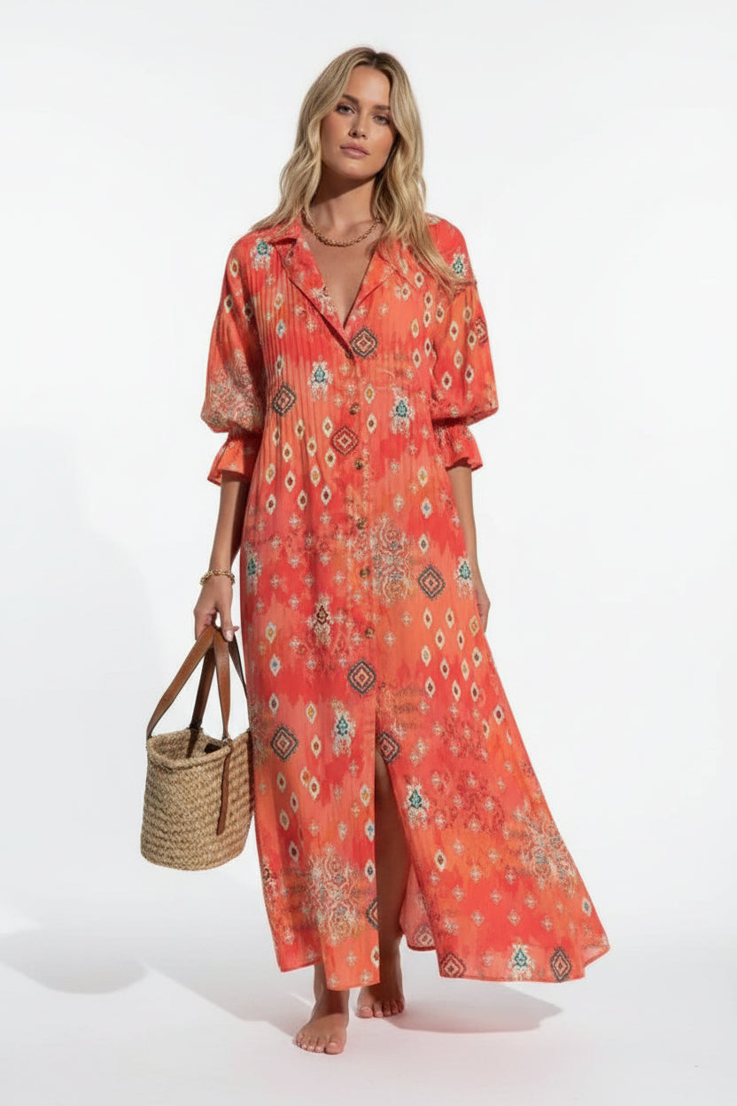 Robe longue femme imprimé floral col V manches mi-longues | Coupe féminine + Style élégant + Facile à accessoiriser – ROBEMODE