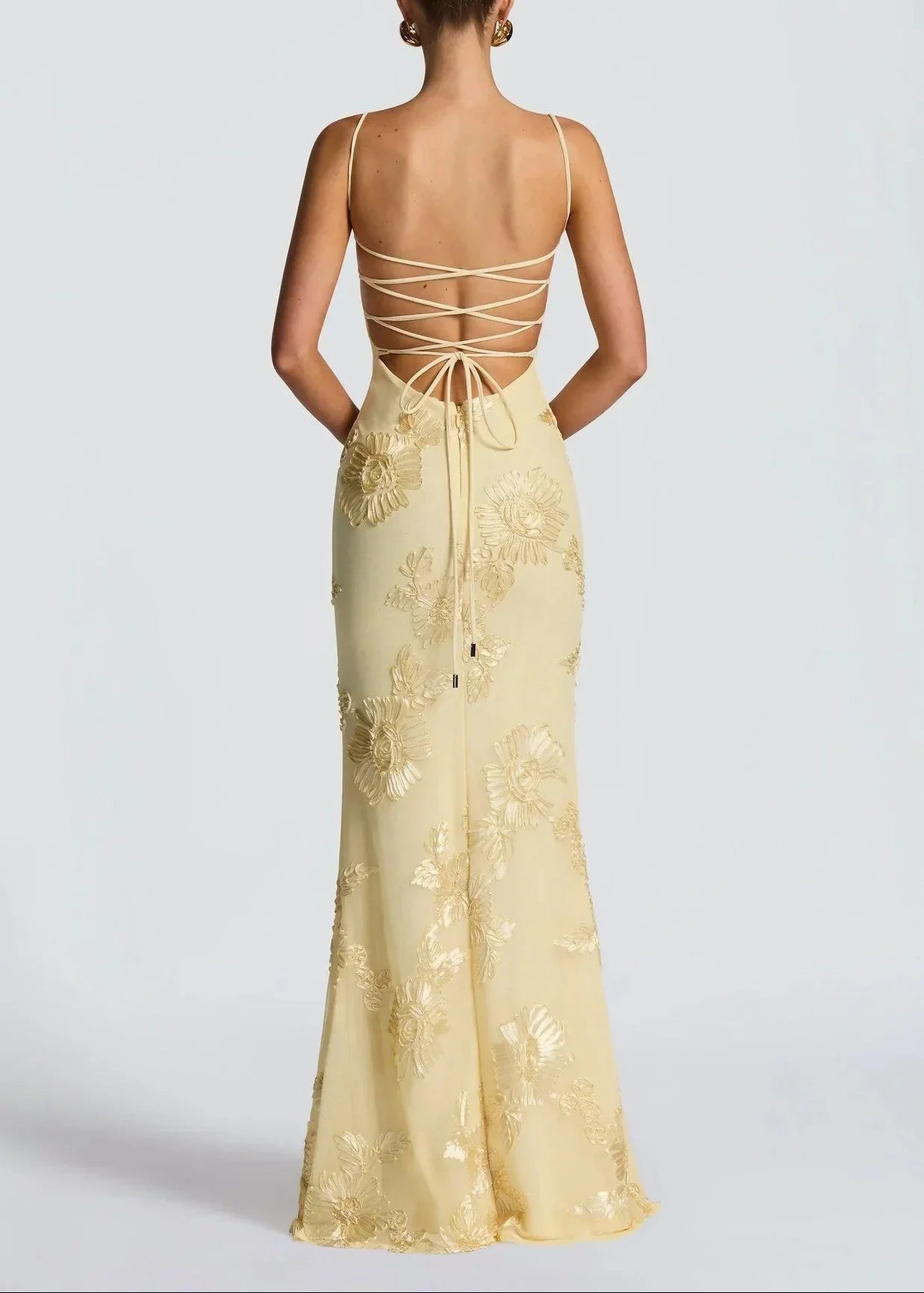 Robe longue femme jaune broderie florale | Coupe féminine + Style élégant + Facile à accessoiriser – ROBEMODE