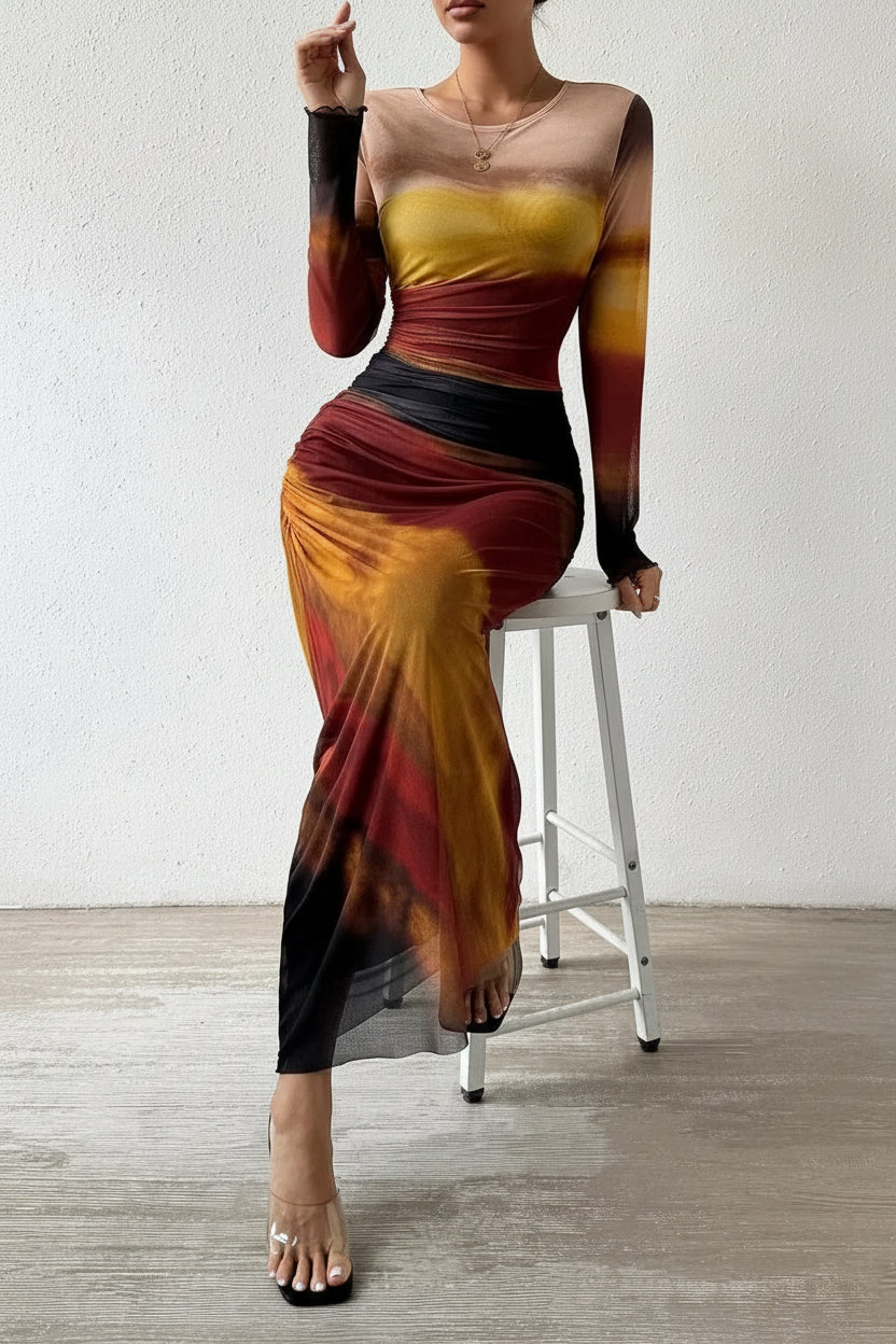 Robe longue femme à manches longues et motif unique | Coupe féminine + Style élégant + Facile à accessoiriser – ROBEMODE
