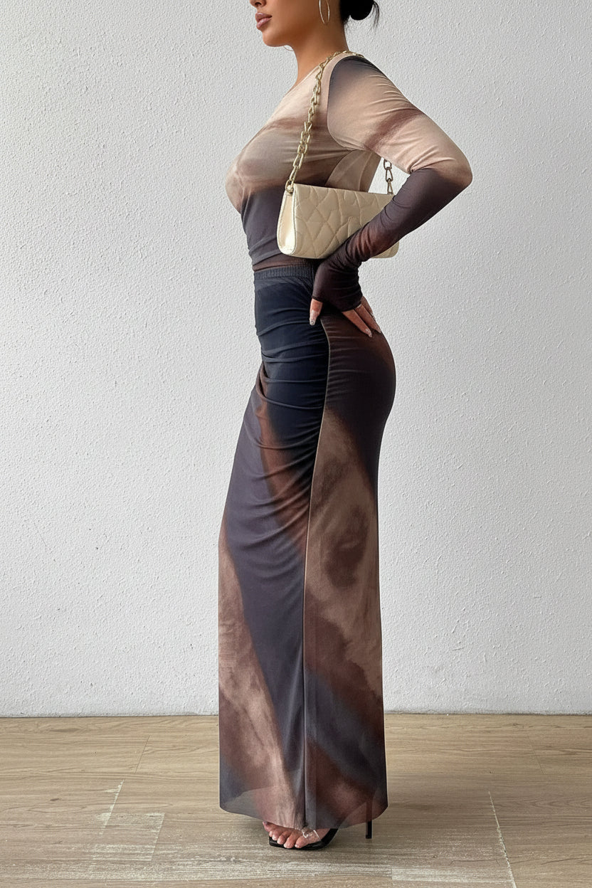 Robe longue femme à manches longues et motif unique | Coupe féminine + Style élégant + Facile à accessoiriser – ROBEMODE